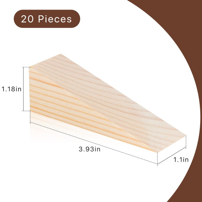 Elesunory 20 Pack Wooden Wedges for Chair Caning Supplies  Non Slip Wood Door Stopper  Triangle Wood Block for Chair Caning Door Stop - Image 2